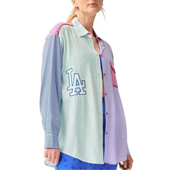 Terez x MLB Los Angeles Dodgers Striped Button Down Shirt Women’s Size Medium - Picture 10 of 10